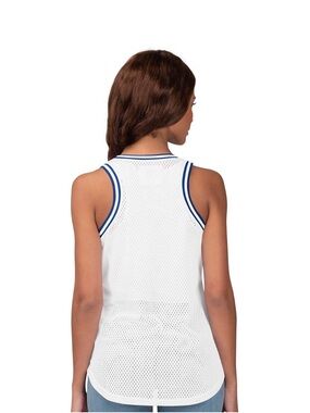 GIII 4Her By Carl Banks Sleeveless White Mesh Jersey Navy Blue Trim Size Medium